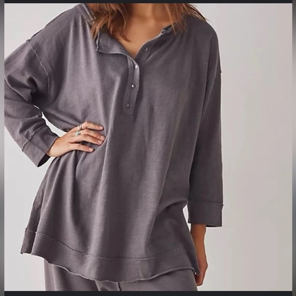 Free People Tops - Free People Intimately Oversized Exposed Hem Henley Lounge Long Sleeve Small